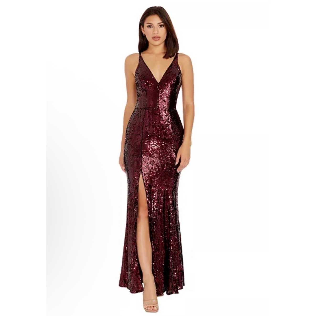 New! Dress The Population Iris Sequin Gown Port Wine Xs Strapless Formal Dress